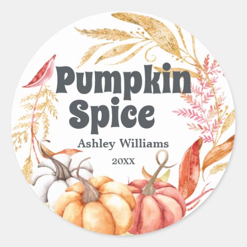 Fall Pumpkin Spice Autumn White Classic Round Sticker