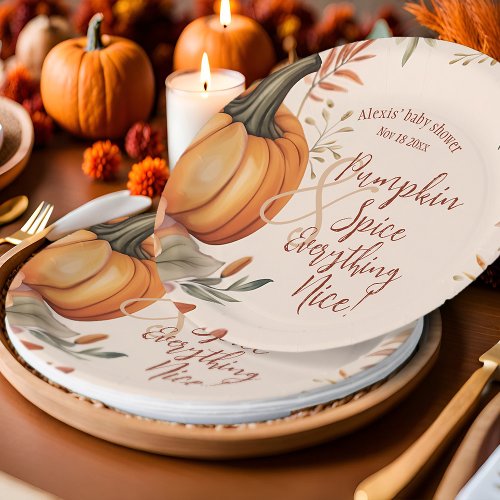 Fall Pumpkin Spice Baby Shower Autumn Watercolor Paper Plates