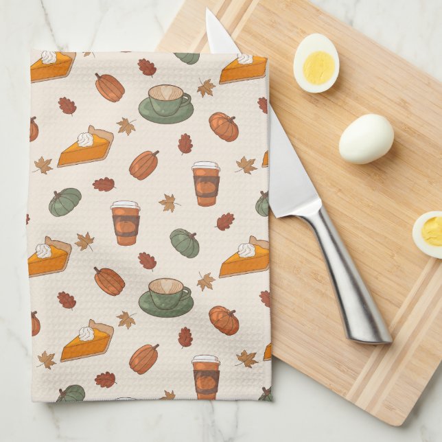 Fall Pumpkin Spice Baking Pattern Kitchen Towel (Quarter Fold)