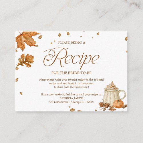Fall Pumpkin Spice Bridal Shower Recipe Request Enclosure Card