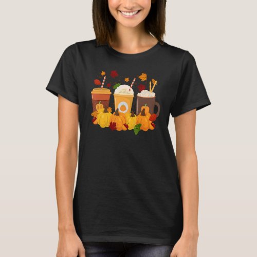 Fall Pumpkin Spice Drink Cups Coffee Autumn Season T_Shirt