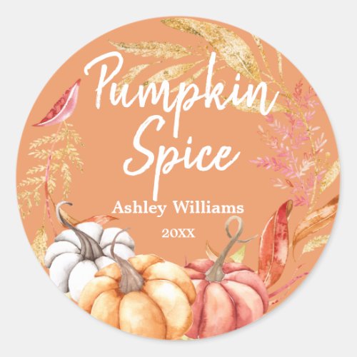 Fall Pumpkin Spice Gold Foliage Autumn Orange Classic Round Sticker