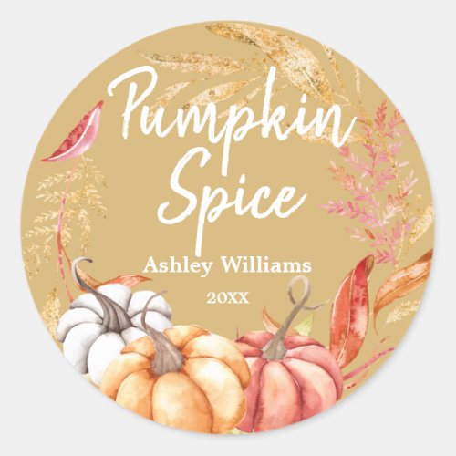 Fall Pumpkin Spice Gold Foliage Autumn Yellow Classic Round Sticker