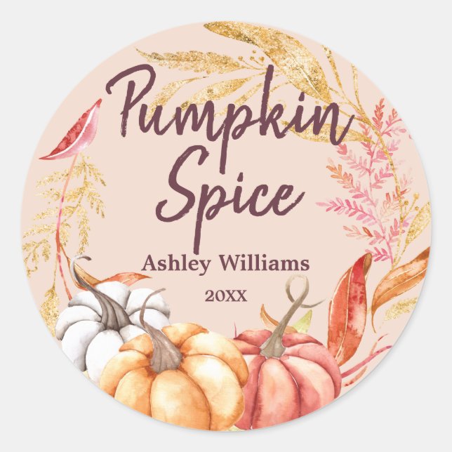 Fall Pumpkin Spice Gold Foliage Peach Dust Classic Round Sticker (Front)