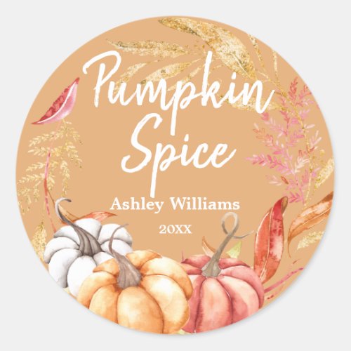 Fall Pumpkin Spice Gold Foliage Yellow Classic Round Sticker