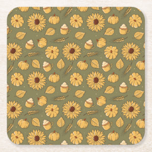 Fall Pumpkin Spice Halloween Thanksgiving Harvest Square Paper Coaster