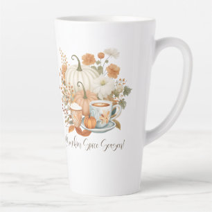 Fall Pumpkin Spice Latte Floral Autumn Leaves Latte Mug