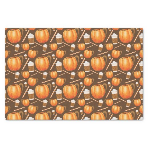 Fall Pumpkin Spice Latte Modern Watercolor Pattern Tissue Paper