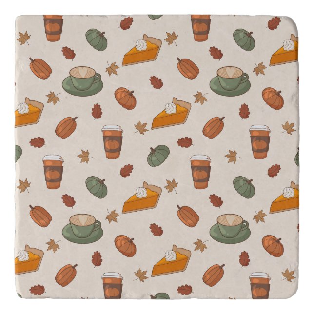 Fall Pumpkin Spice Pattern Stone Trivet (Front)