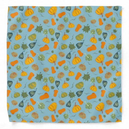 Fall Pumpkin  Squash Pattern On Teal  Bandana