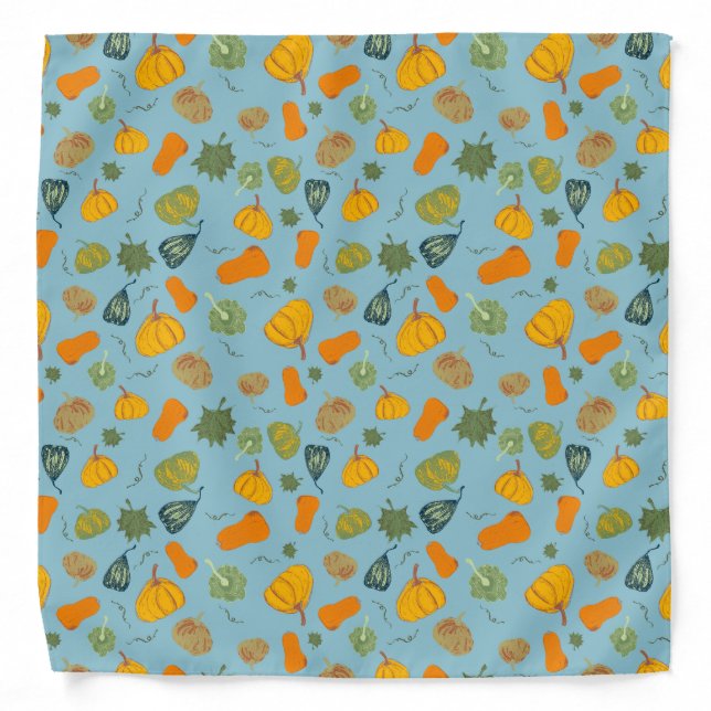 Fall Pumpkin & Squash Pattern On Teal  Bandana (Front)