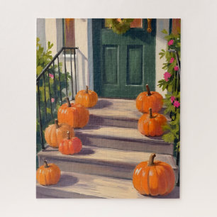 Fall Pumpkin Stoop Autumn Painting Jigsaw Puzzle