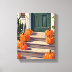 Fall Pumpkin Stoop Autumn Thanksgiving Painted Canvas Print