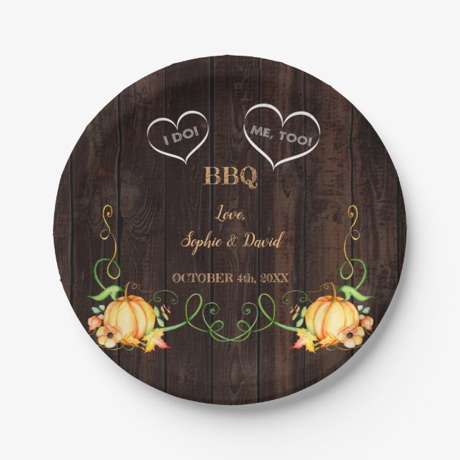 Fall Pumpkin String Lights Old Barn I DO BBQ Paper Plates (Front)