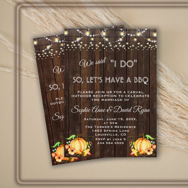 Fall Pumpkin String Lights Wood I DO BBQ Invitation (Creator Uploaded)