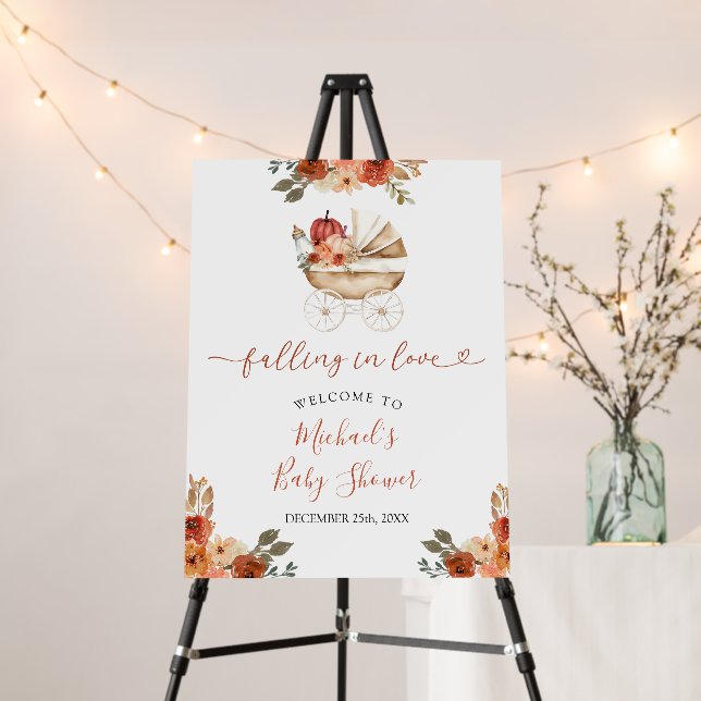 Fall Pumpkin Stroller Floral Baby Shower Welcome Foam Board (In Situ (Stand))