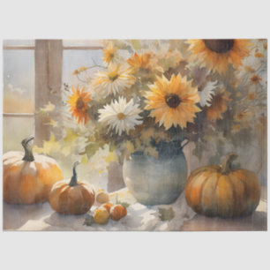 Fall Pumpkin Sunflower Floral Still Life Decoupage Tissue Paper