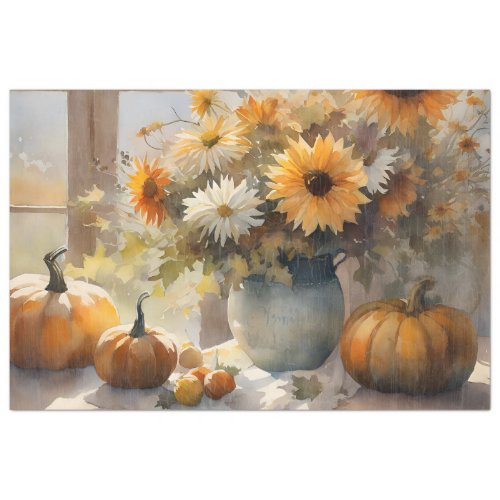 Fall Pumpkin Sunflower Floral Still Life Decoupage Tissue Paper