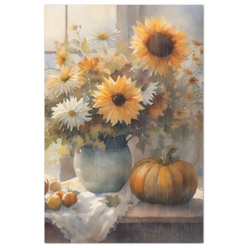 Fall Pumpkin Sunflower Floral Still Life Decoupage Tissue Paper