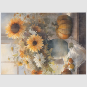 Fall Pumpkin Sunflower Floral Still Life Decoupage Tissue Paper