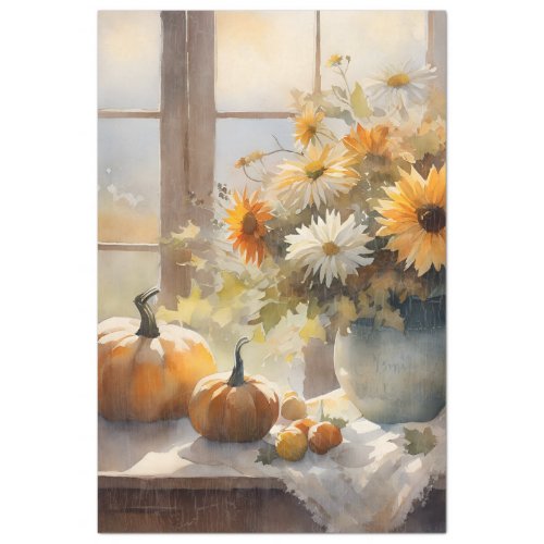 Fall Pumpkin Sunflower Floral Still Life Decoupage Tissue Paper