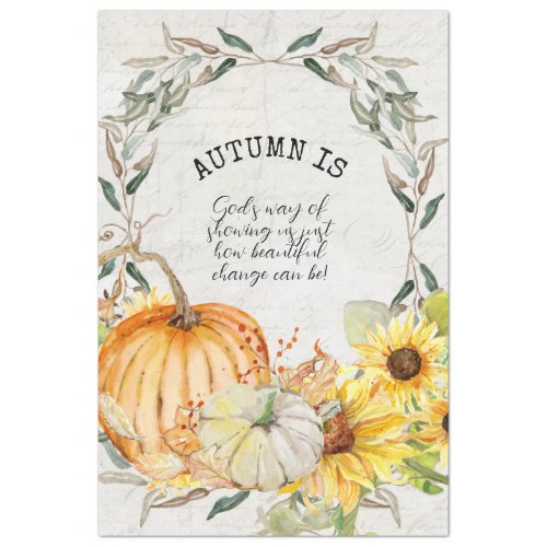 Fall Pumpkin Sunflower Watercolor Floral Decoupage Tissue Paper
