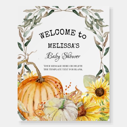 Fall Pumpkin Sunflower Watercolor Welcome Baby Foam Board