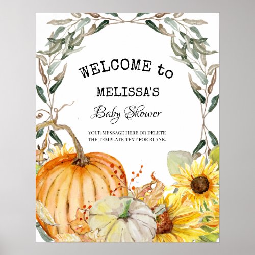 Fall Pumpkin Sunflower Watercolor Welcome Baby Poster