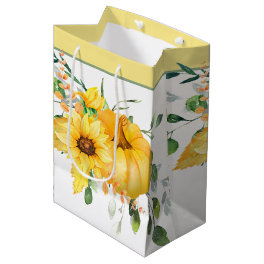 Fall pumpkin, sunflowers, and greenery medium gift bag