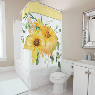 Fall pumpkin, sunflowers, and greenery  shower curtain