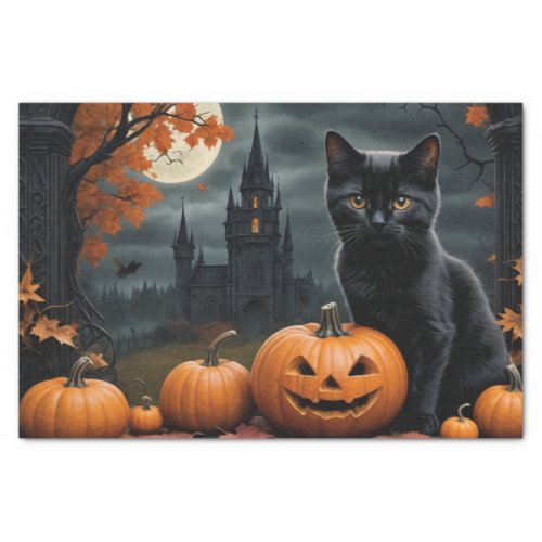 Fall Pumpkin Sweet Black kitten decoupage  Tissue Paper