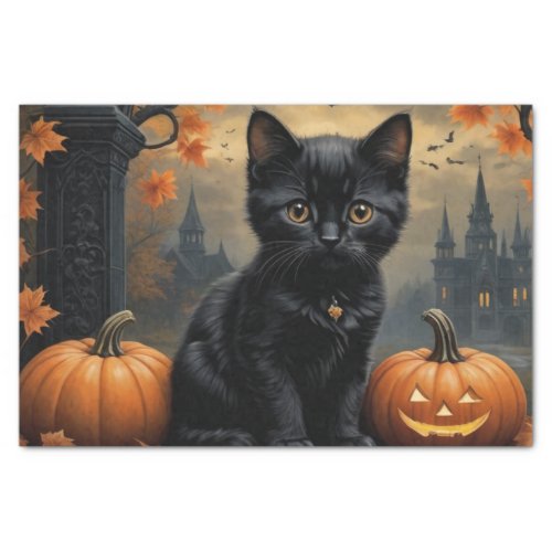 Fall Pumpkin Sweet Black kitten decoupage  Tissue Paper