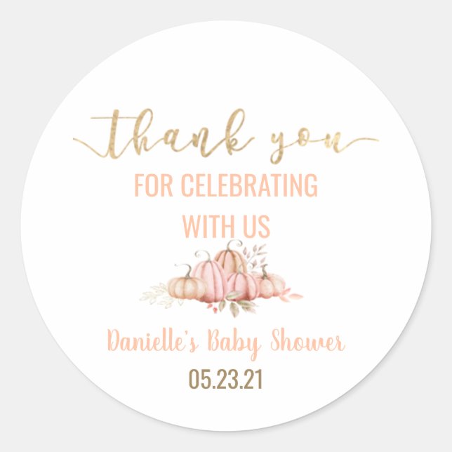 Fall Pumpkin Thank You Baby Shower Favor Sticker (Front)