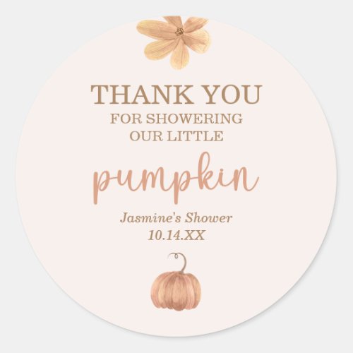 Fall Pumpkin Thank You Favor Classic Round Sticker