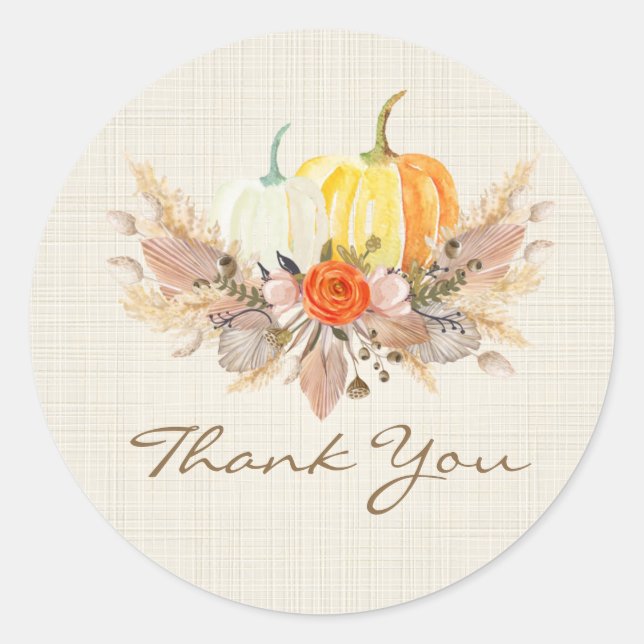 Fall Pumpkin Thank You Stickers (Front)