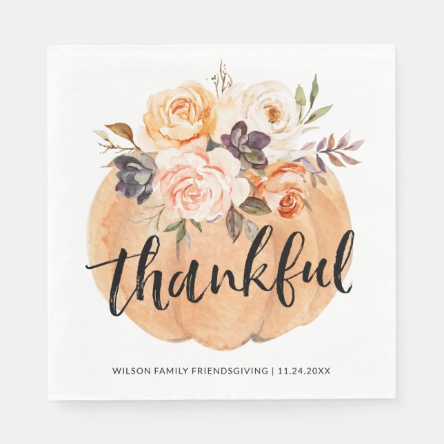 Fall Pumpkin Thankful Friendsgiving Thanksgiving Napkins (Front)