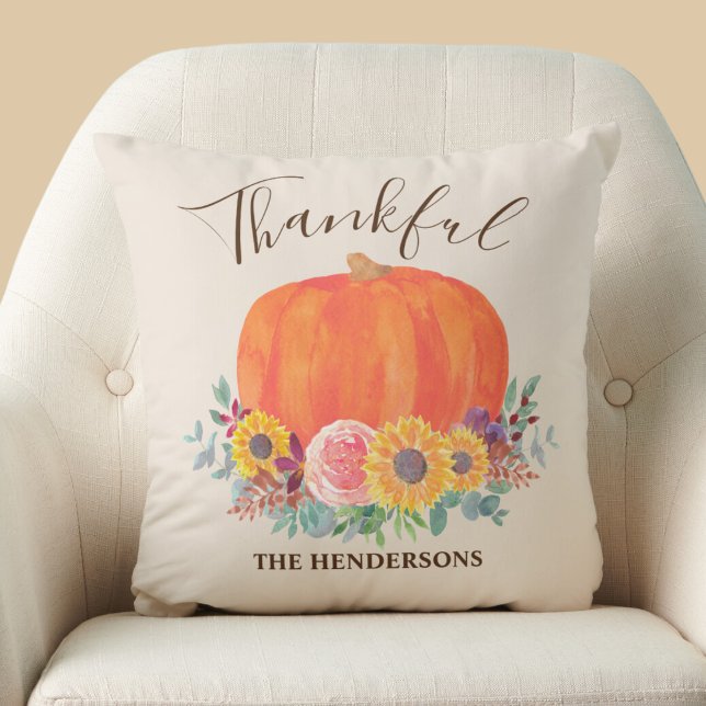 Fall Pumpkin Thankful Personalized Throw Pillow (Creator Uploaded)