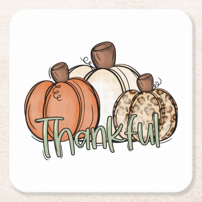 Fall Pumpkin ThankFul Simple Square Paper Coaster (Front)