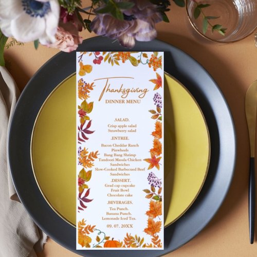 Fall Pumpkin  Thanksgiving  dinner Menu