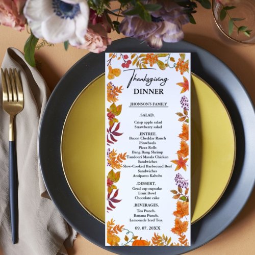 Fall Pumpkin  Thanksgiving  dinner Menu