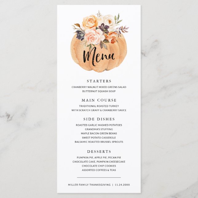 Fall Pumpkin Thanksgiving Dinner Menu (Front)