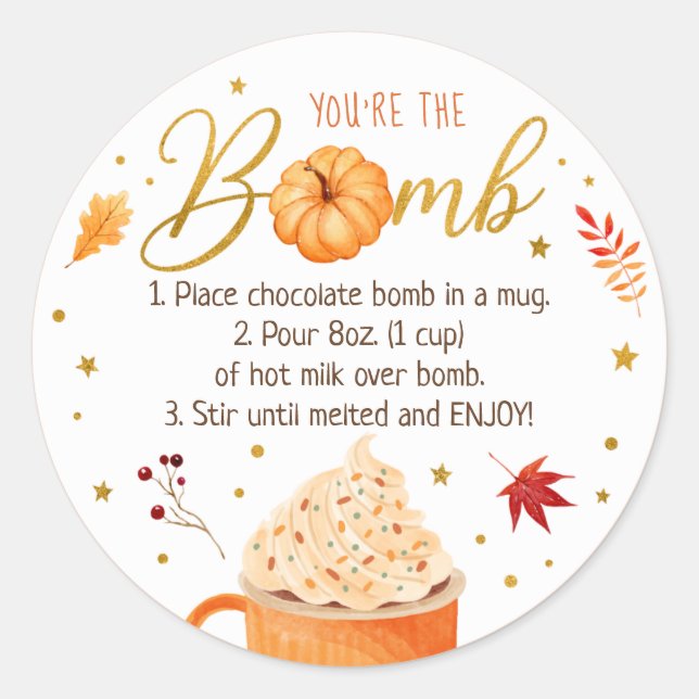 Fall Pumpkin Thanksgiving Hot Chocolate Bomb Classic Round Sticker (Front)