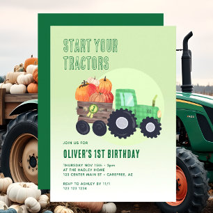 Fall Pumpkin Tractor Boy 1st Birthday Invitation