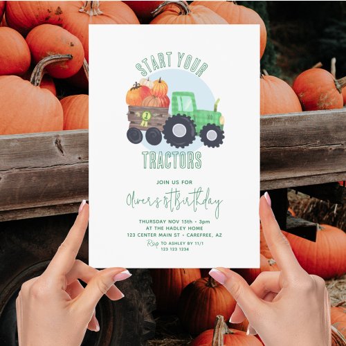 Fall Pumpkin Tractor Boy 1st Birthday Invitation