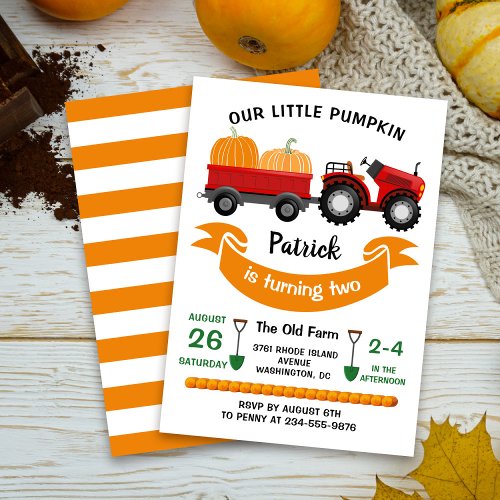 Fall Pumpkin Tractor Farm Kids Birthday Invitation