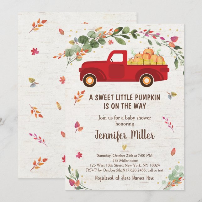 Fall Pumpkin Truck Baby Shower Invitation (Front/Back)