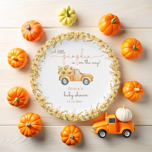 Fall Pumpkin Truck Baby Shower Paper Plates