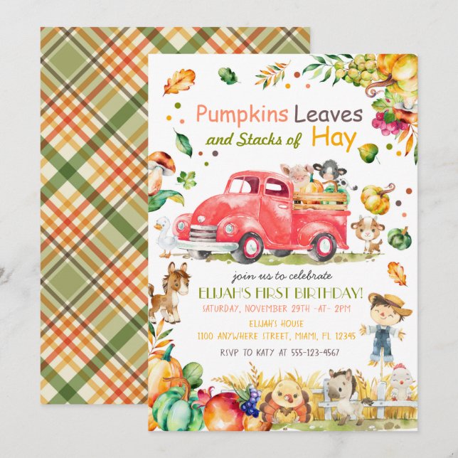 Fall Pumpkin Truck Birthday Invitation (Front/Back)