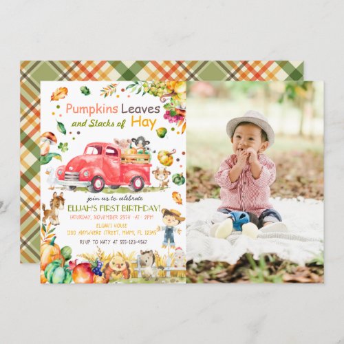 Fall Pumpkin Truck Photo Birthday Invitation