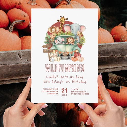 Fall Pumpkin Truck Safari 1st Birthday Invitation